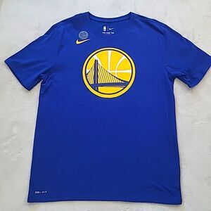 Nike Dri-Fit Mens Large NBA Golden State Warriors Short Sleeve Shirt Blue Yellow